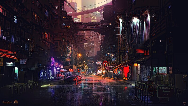 Futuristic City Street — Purple, Dramatic, Night, Digital Art