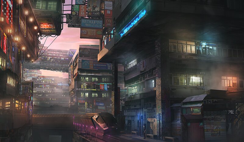 Futuristic City Street — Purple, Dramatic, Night