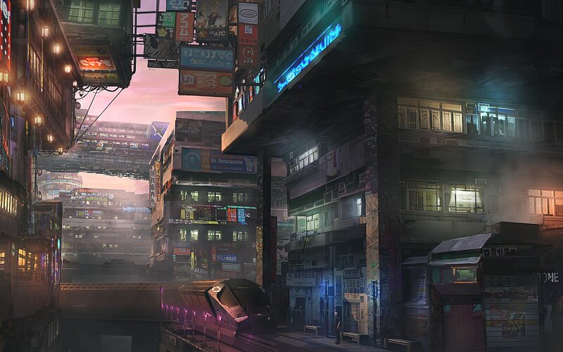 Futuristic City Street — Purple