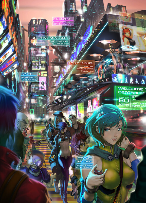 futuristic city street scene
