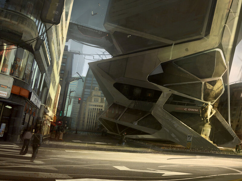 futuristic city street scene