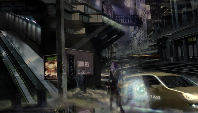 futuristic city street scene