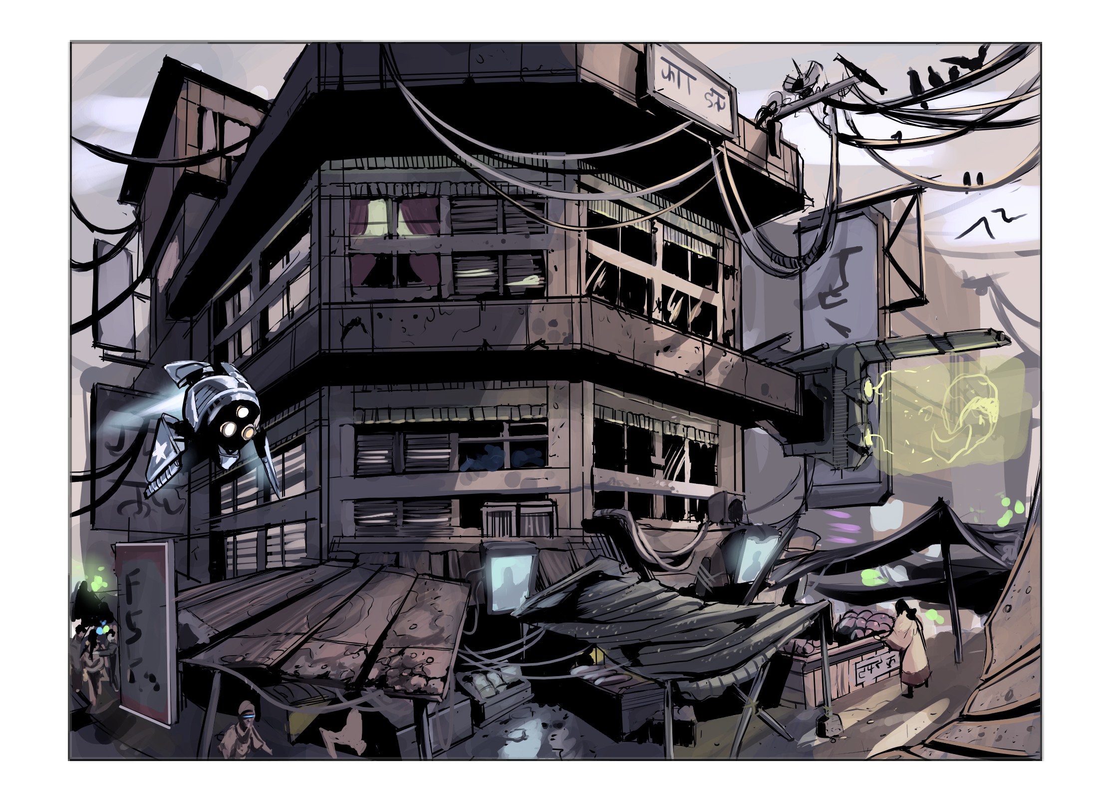 futuristic city street scene
