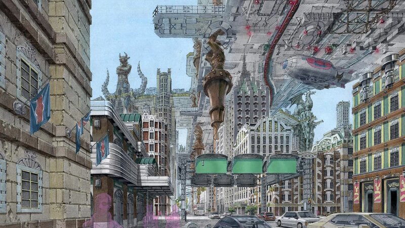 futuristic city street scene