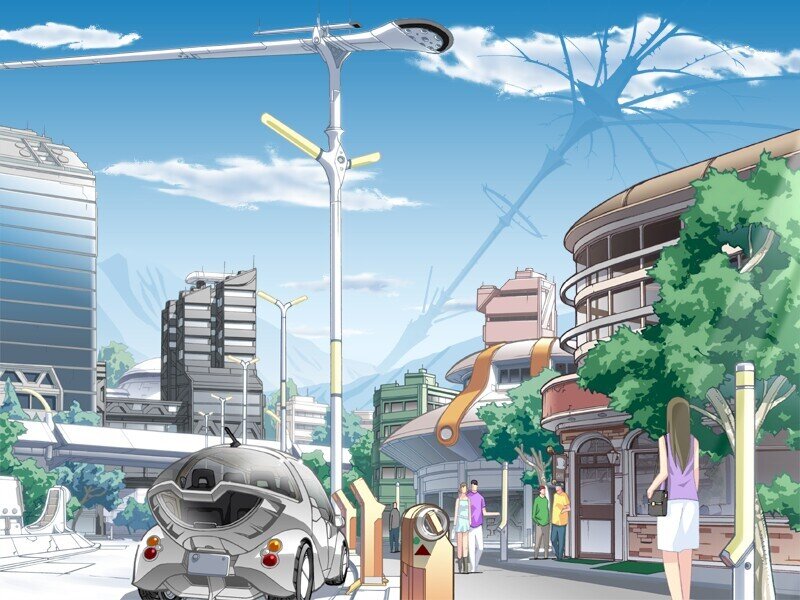futuristic city street scene