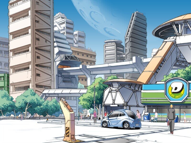 futuristic city street scene