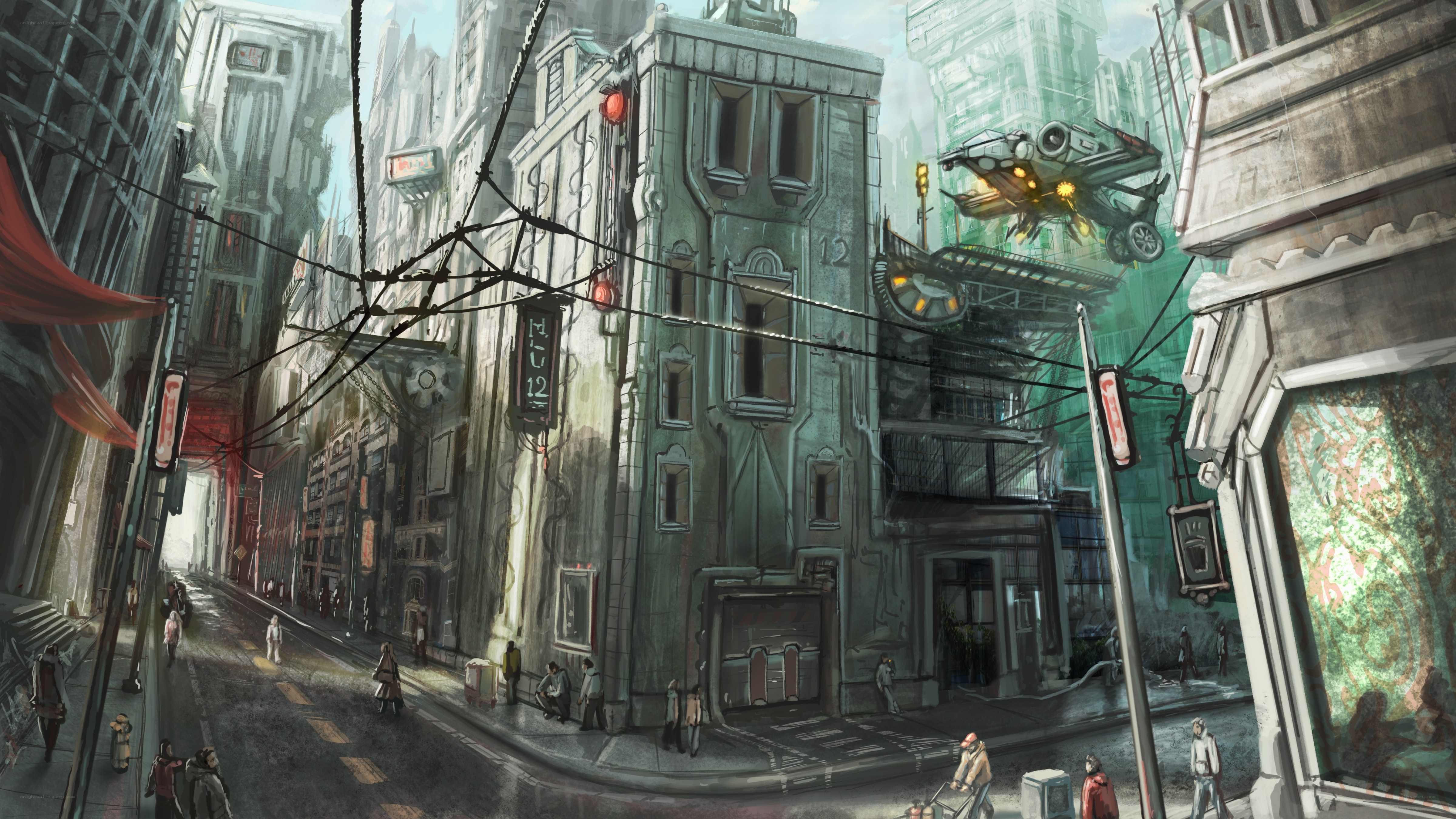 futuristic city street scene