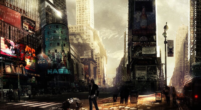 futuristic city street scene