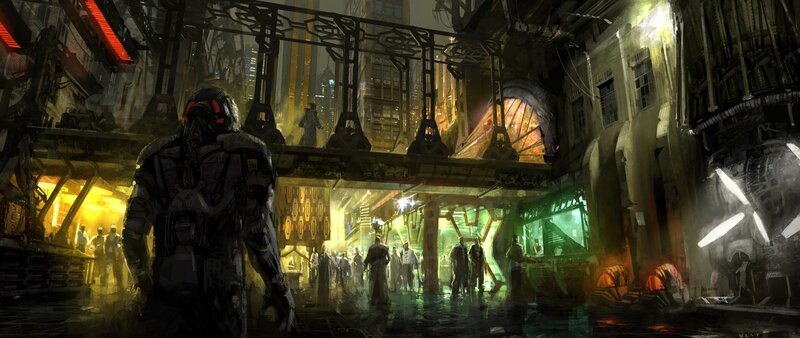 futuristic city street scene