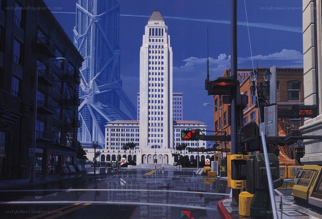 futuristic city street scene