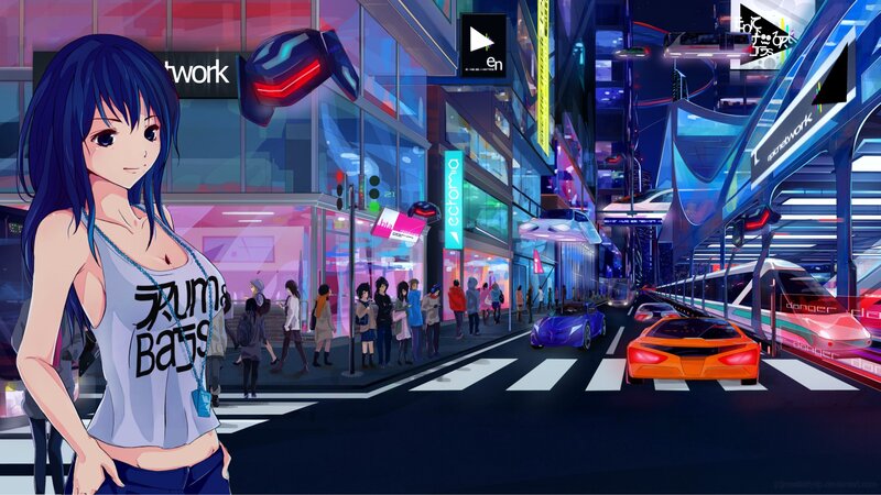 futuristic city street scene