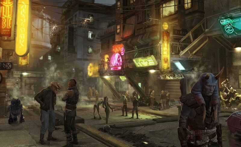 futuristic city street scene
