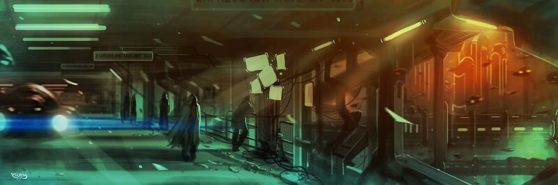 futuristic city street scene