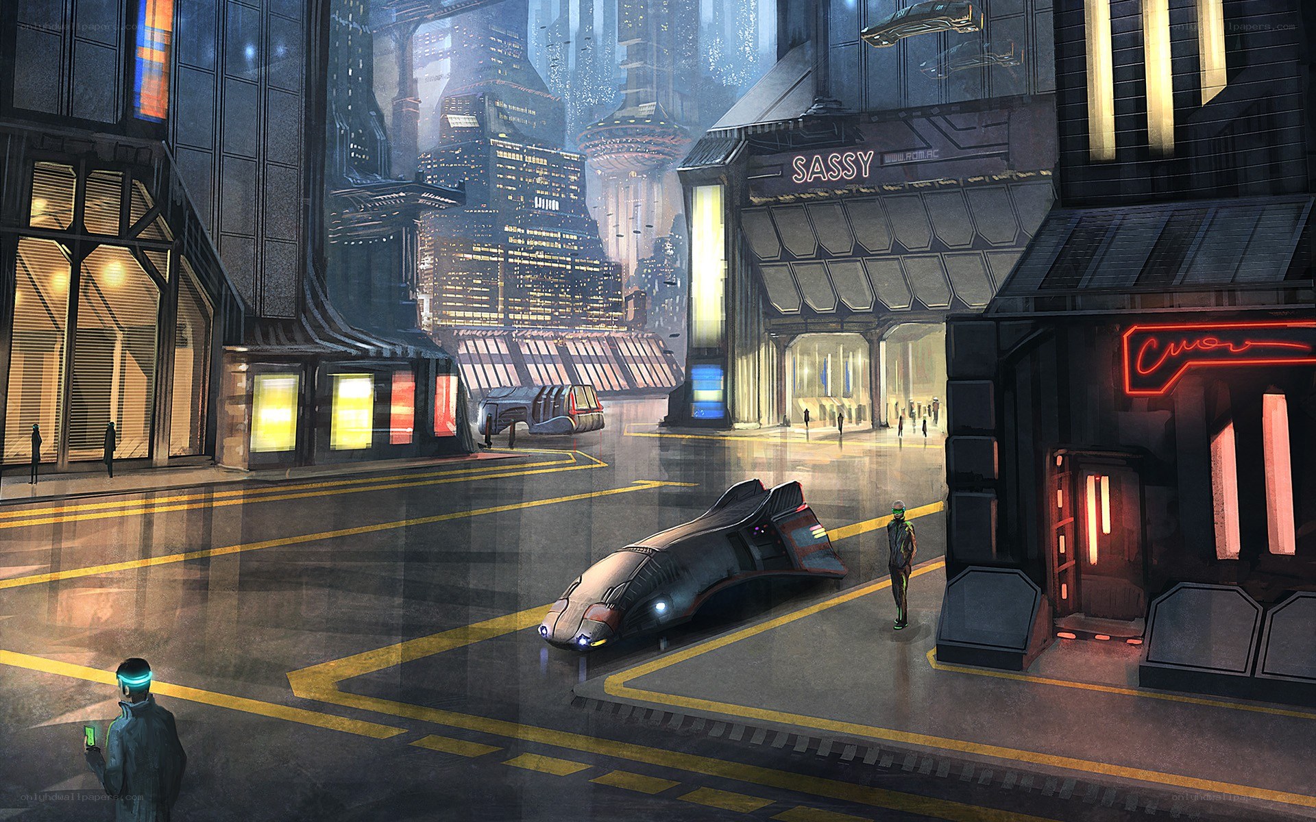 futuristic city street scene