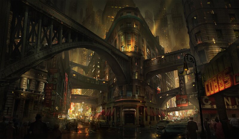 Futuristic City Street — Yellow, Dramatic, Night