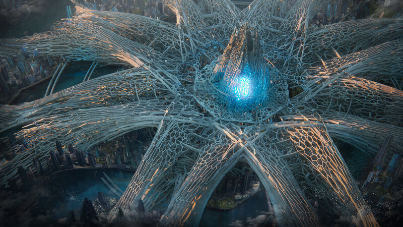Futuristic City Structure — Blue, Dramatic, Night, Digital Art