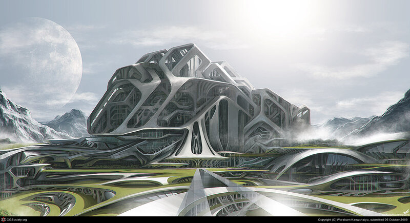 Futuristic City Structure — Gray, Dramatic, Night
