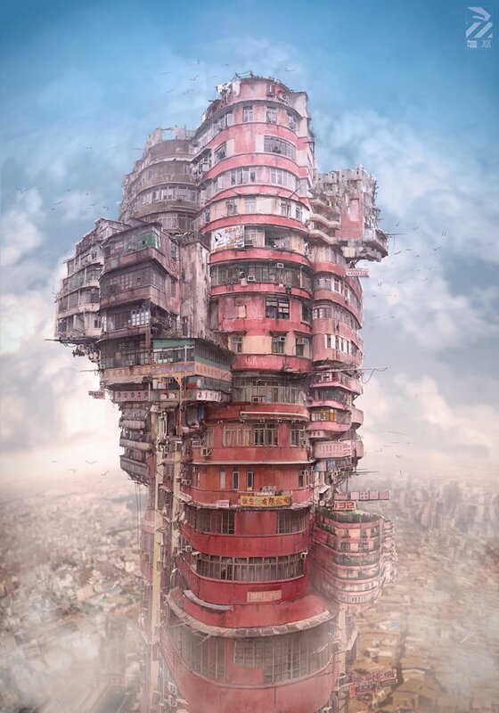 Futuristic city tower