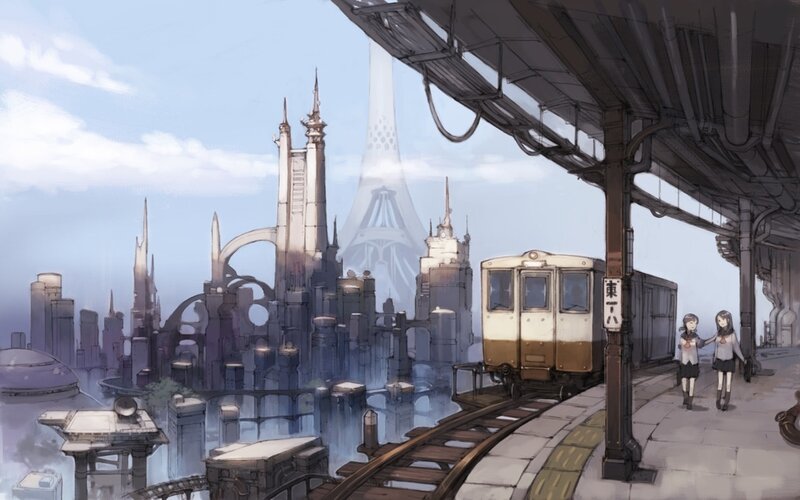 futuristic city train station