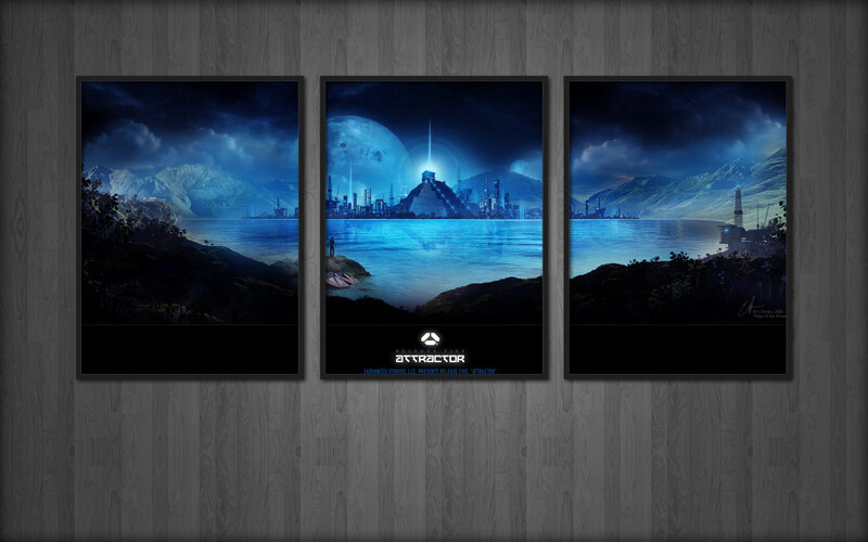futuristic city triptych artwork