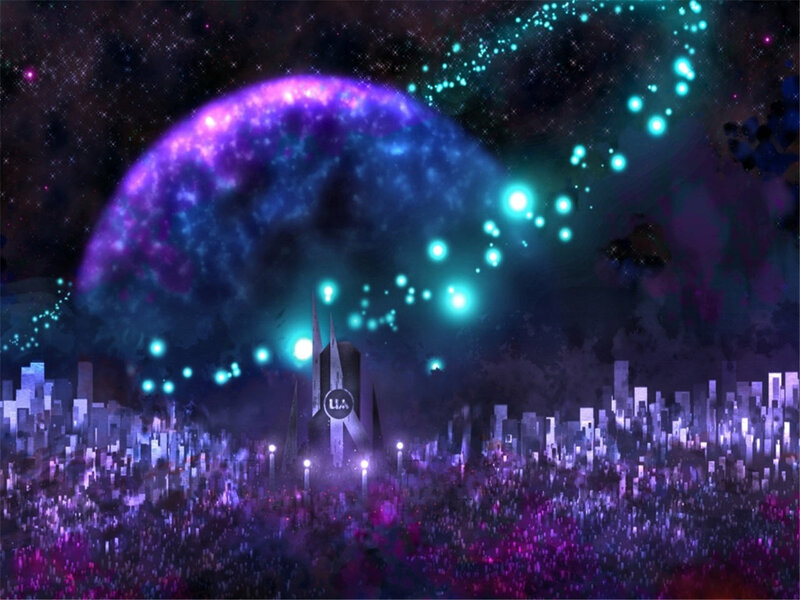 futuristic city under alien sky