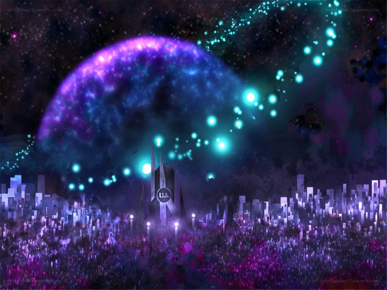 futuristic city under alien sky