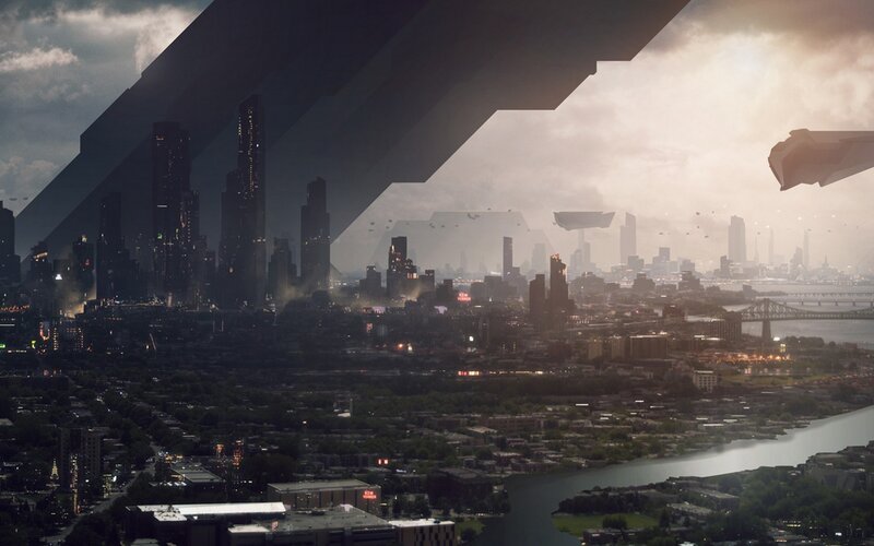 futuristic city under alien threat