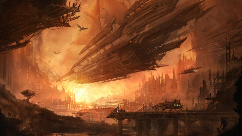 Futuristic city under attack