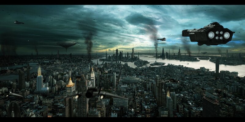 futuristic city under attack