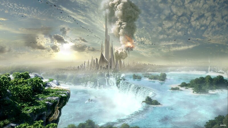 Futuristic city under attack
