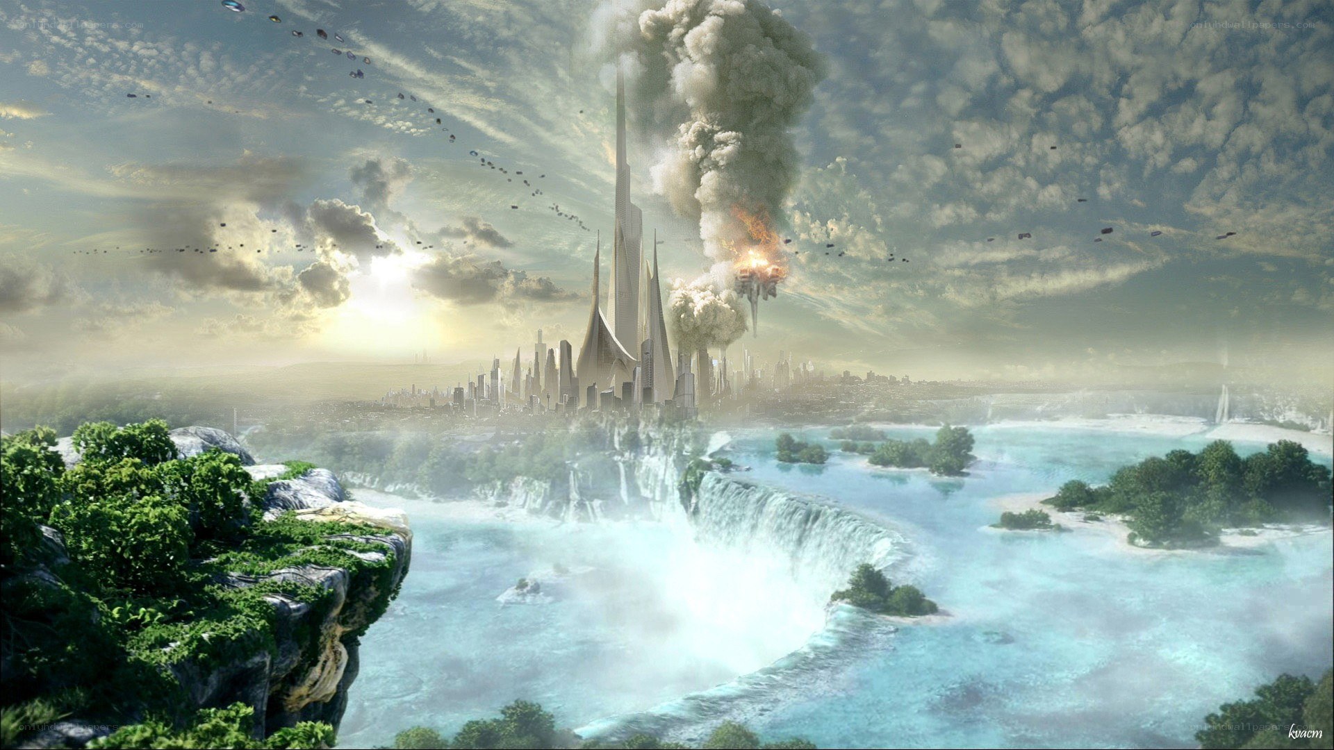 Futuristic city under attack