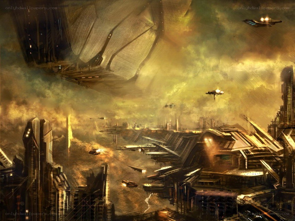 futuristic city under attack