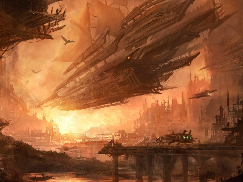 Futuristic city under attack