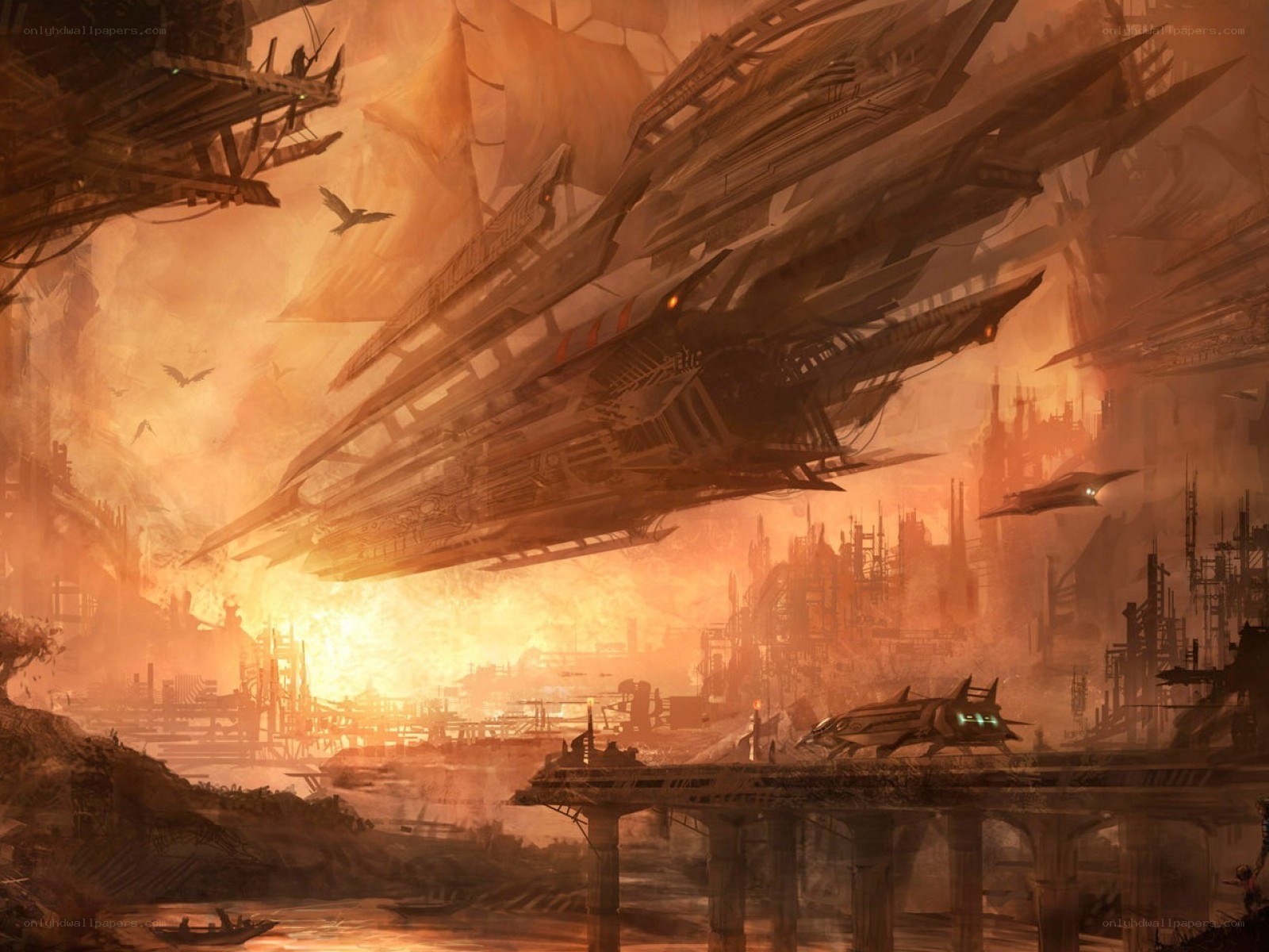 Futuristic city under attack
