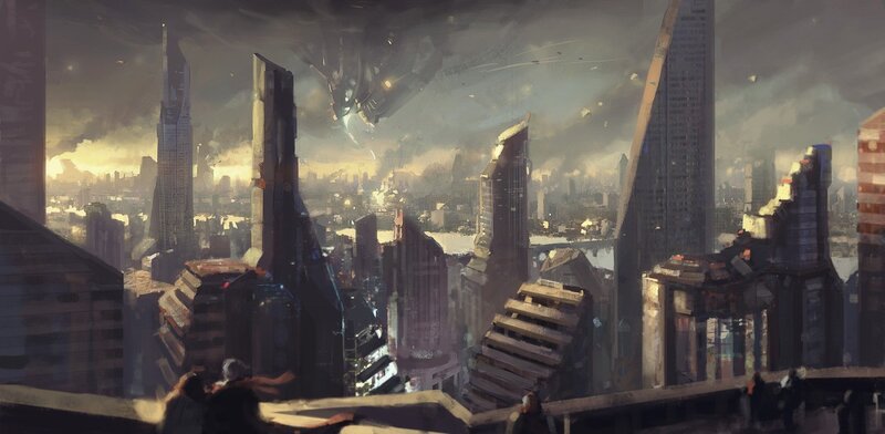 futuristic city under attack