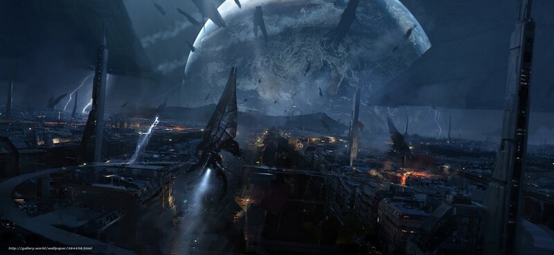 Futuristic City under Attack — Blue, Dramatic