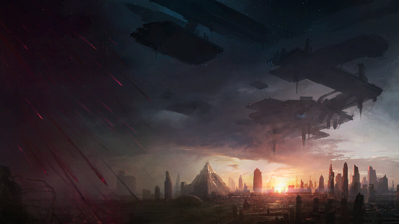 Futuristic City under Attack — Purple