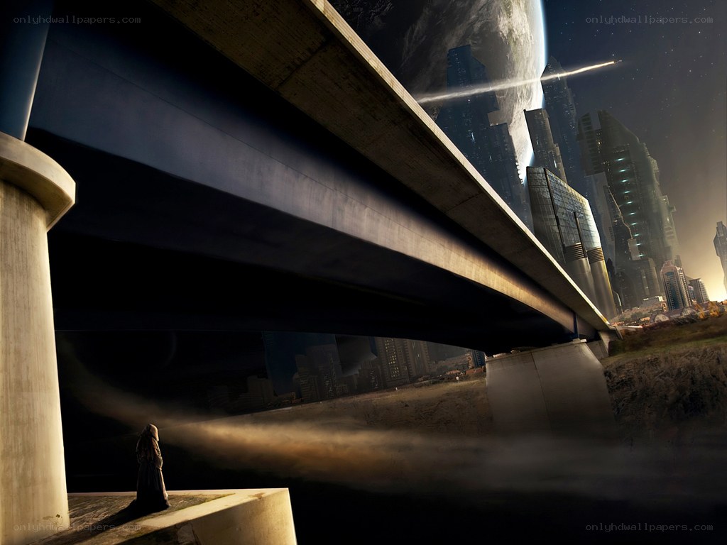 Futuristic city under bridge