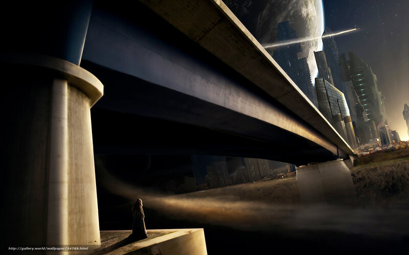 futuristic city under bridge
