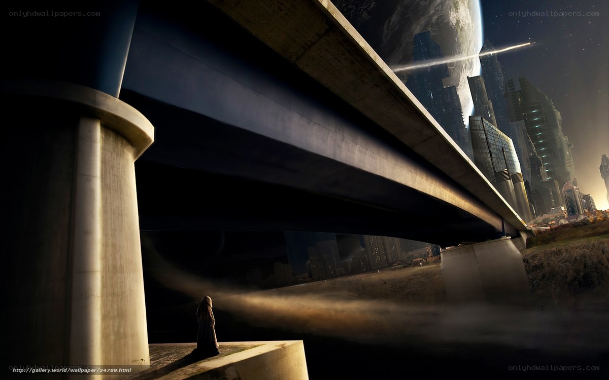 futuristic city under bridge