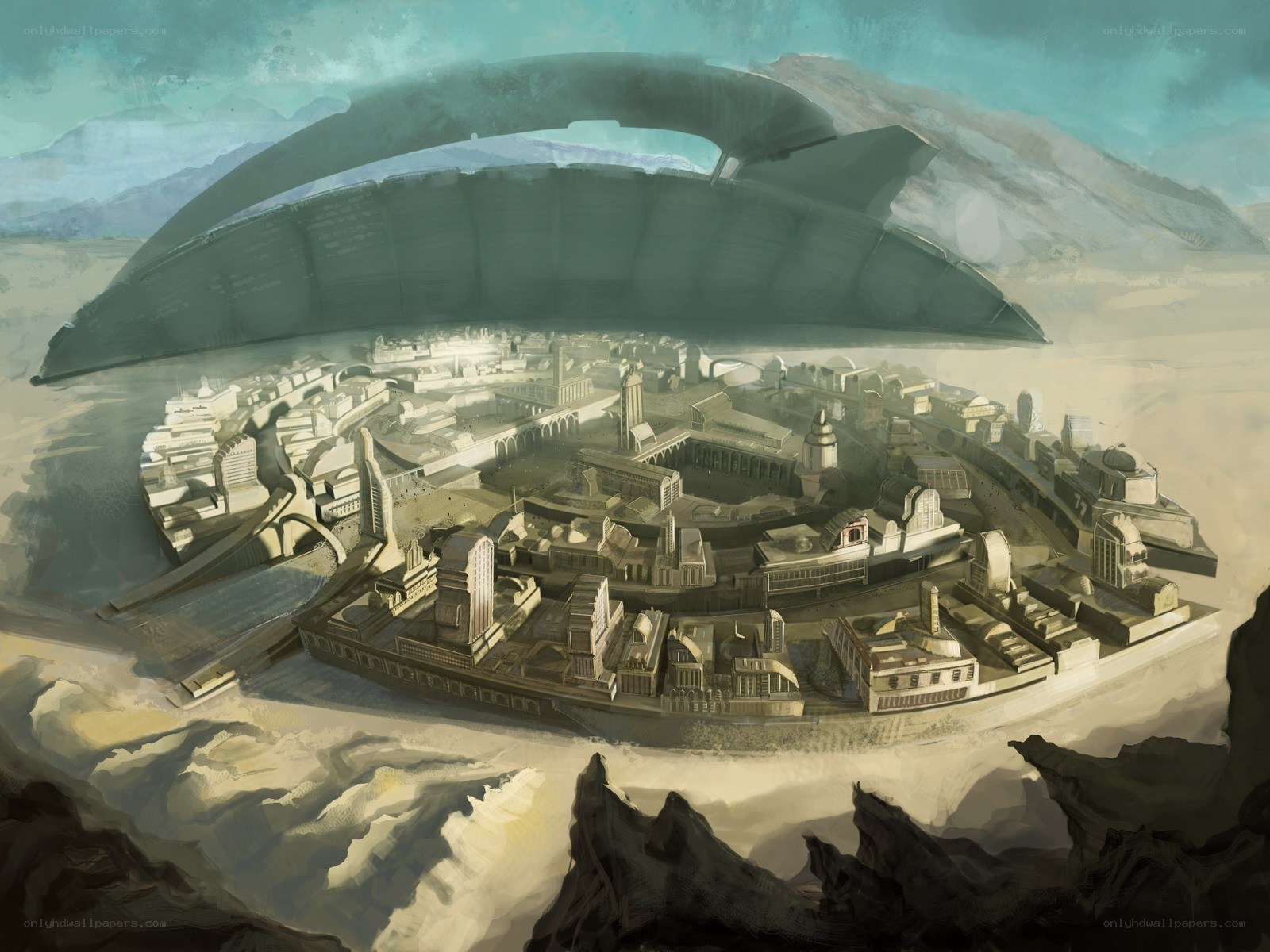 futuristic city under dome