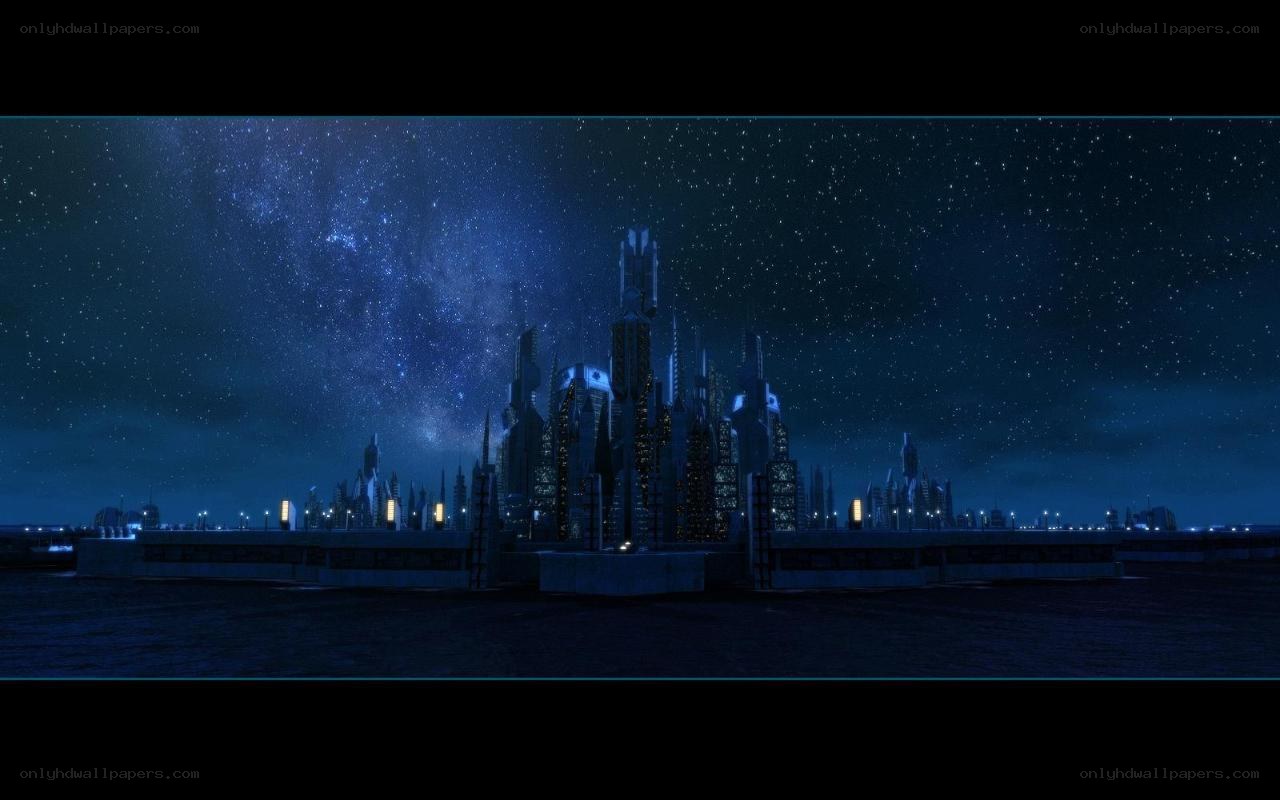 futuristic city under starry sky