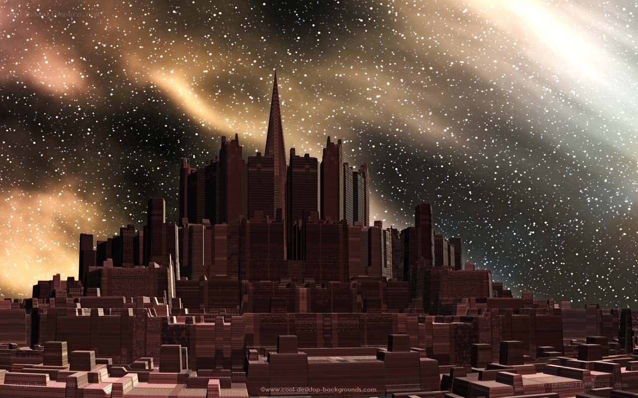 futuristic city under starry sky