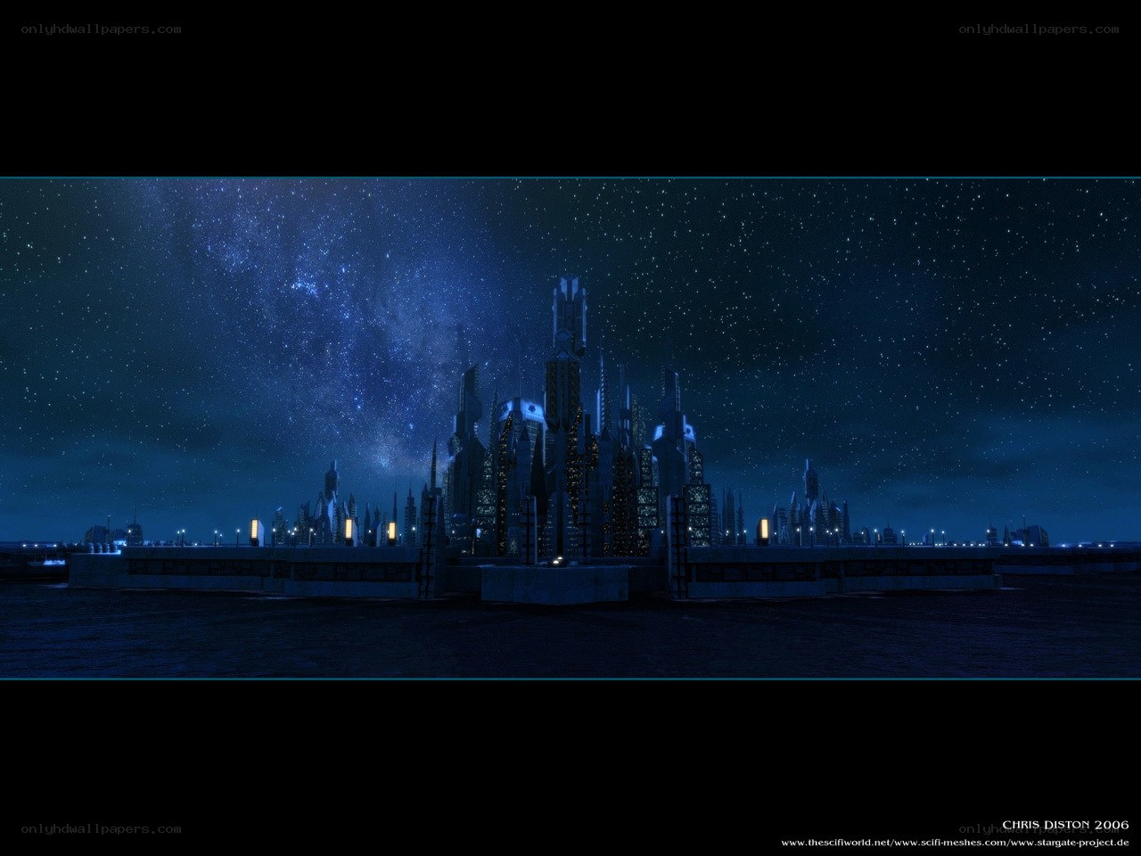 futuristic city under starry sky