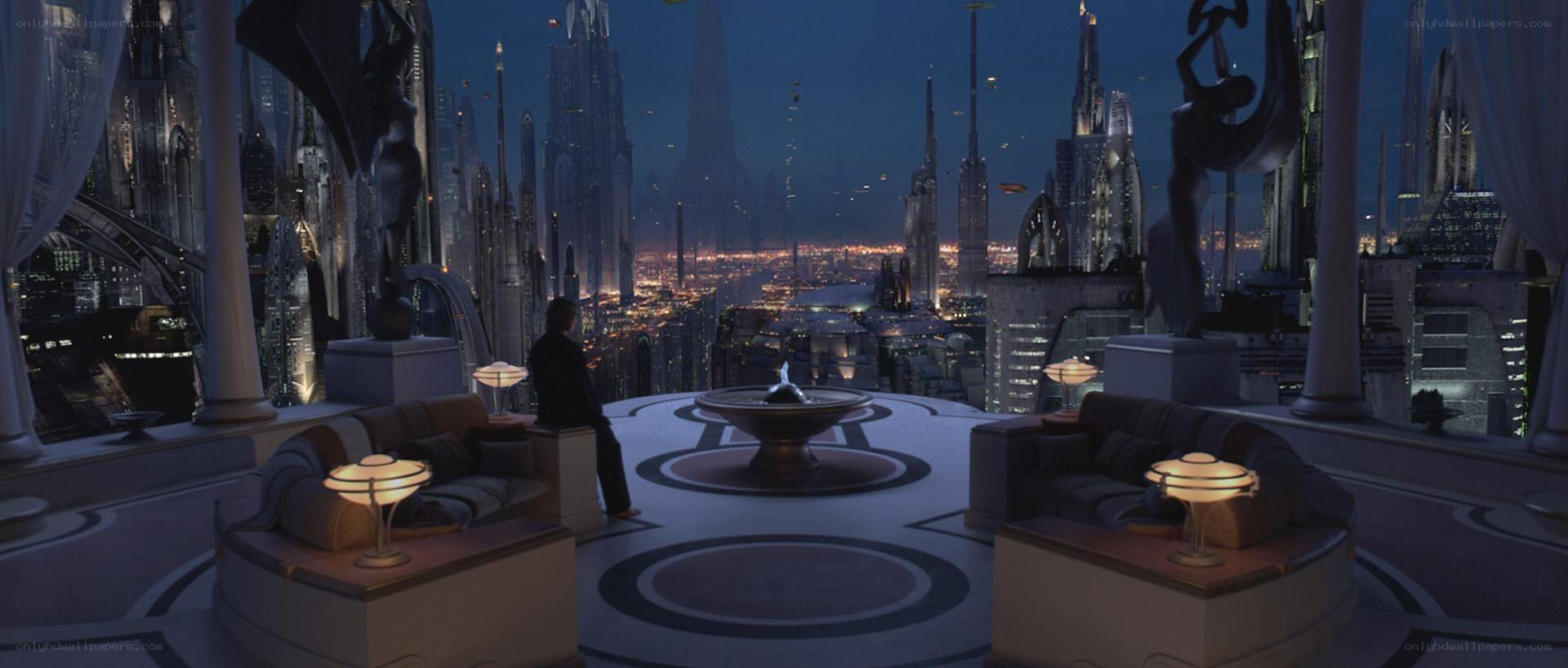 futuristic city view from balcony