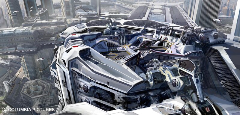 futuristic city with advanced vehicle