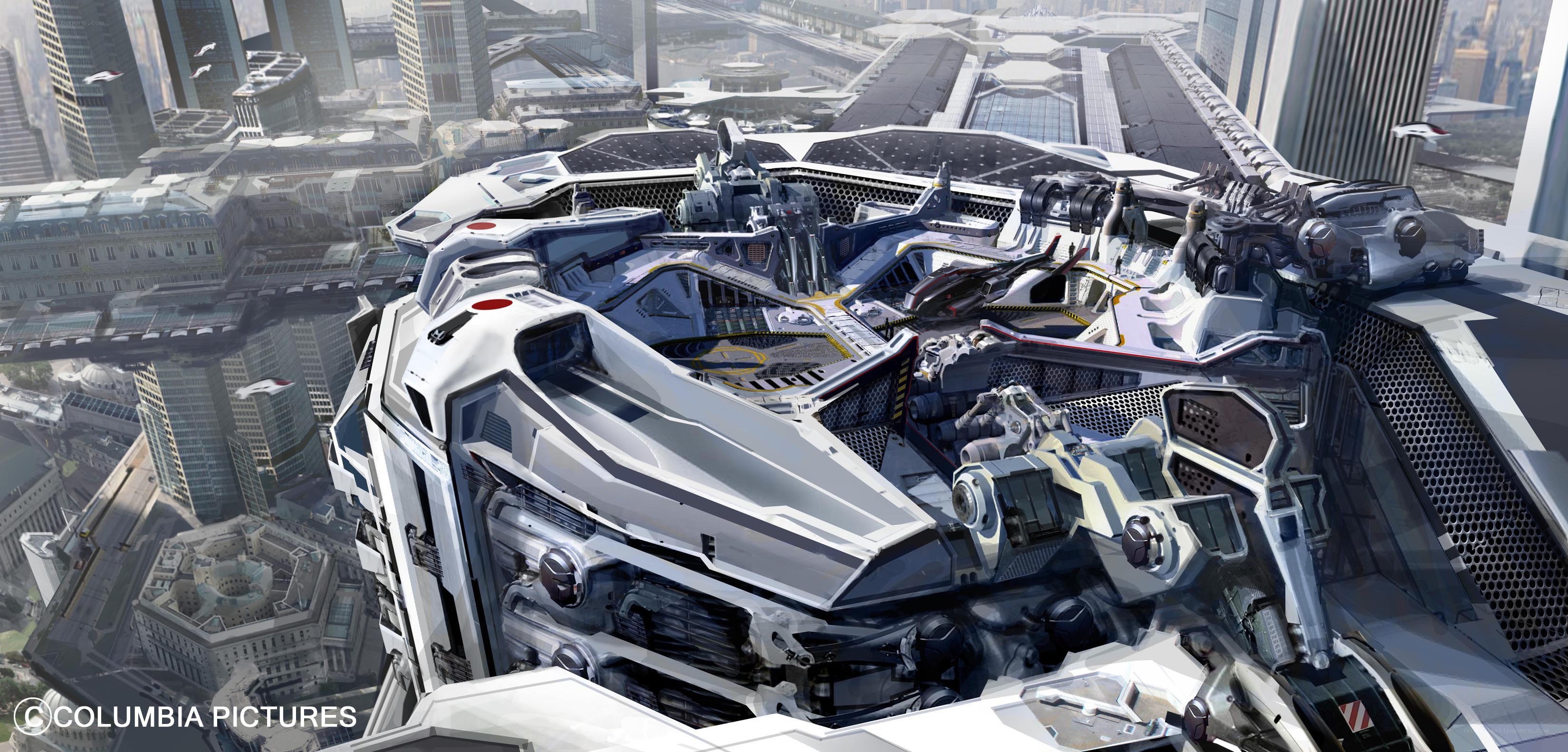 futuristic city with advanced vehicle
