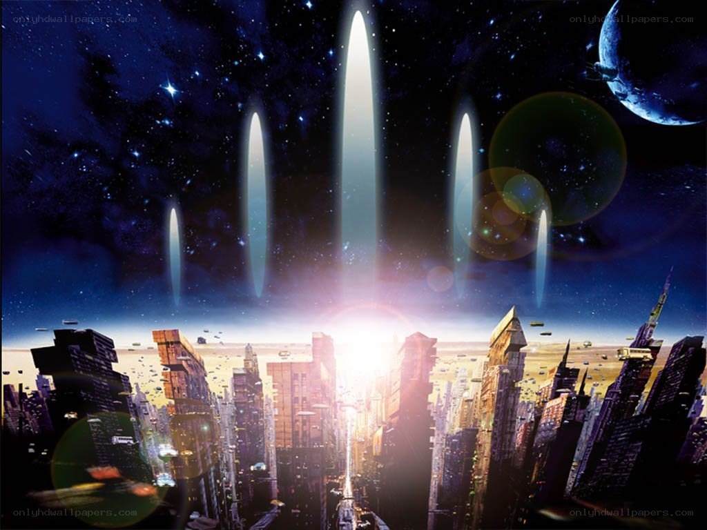 futuristic city with alien beams
