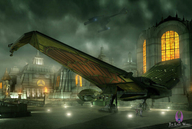futuristic city with alien ship