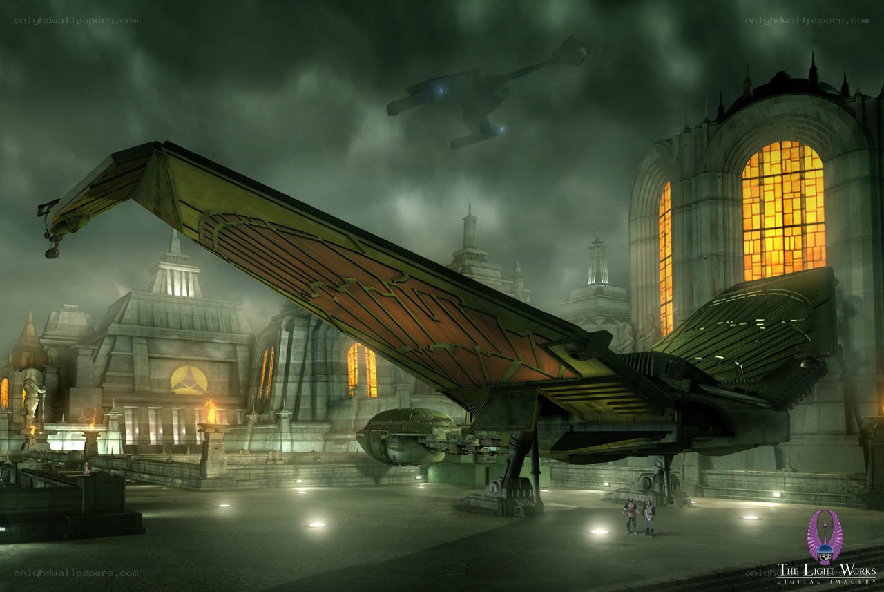 futuristic city with alien ship